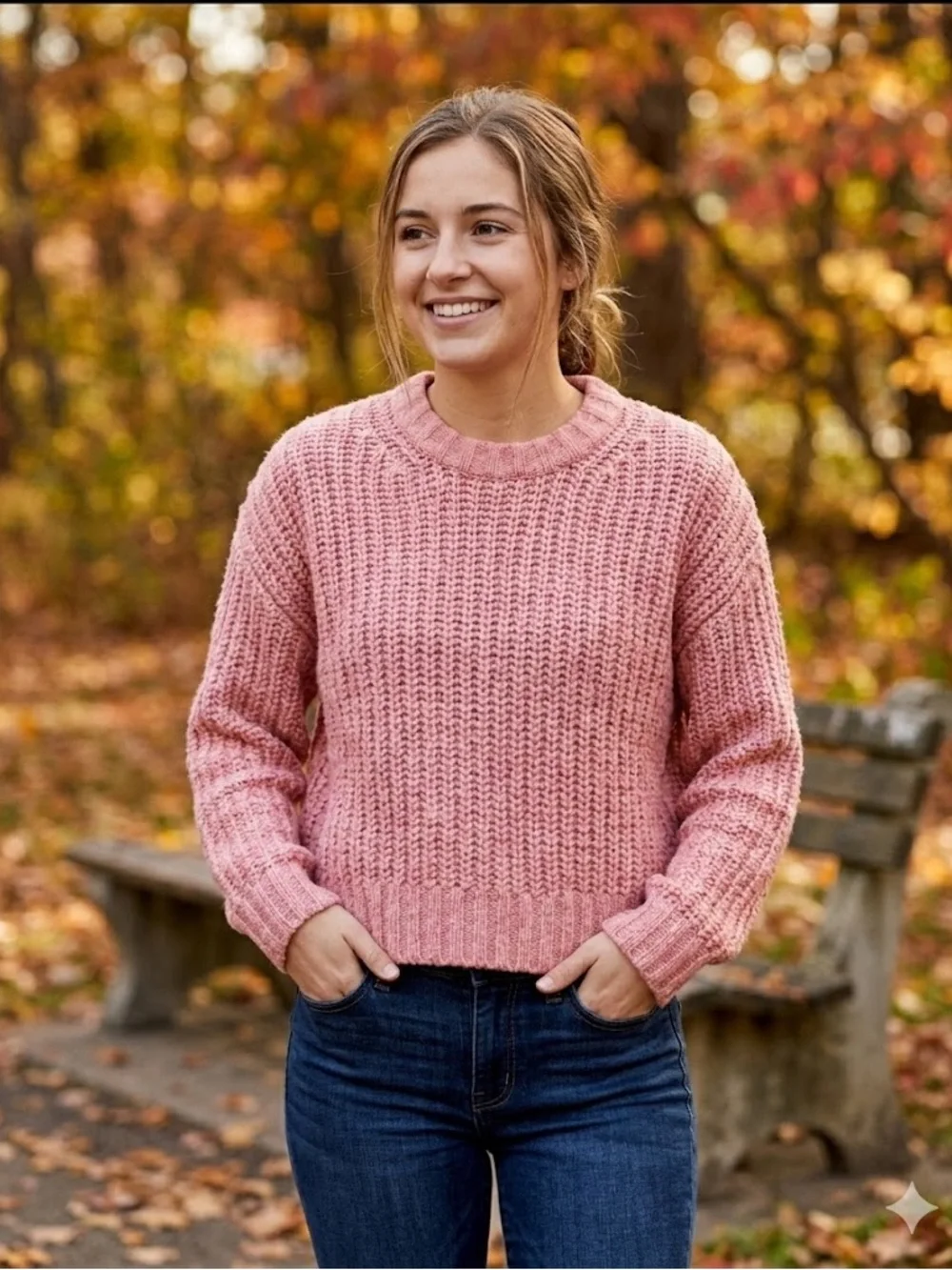 American Eagle Outfitters Dusty Pink Chunky Crewneck Sweater Medium